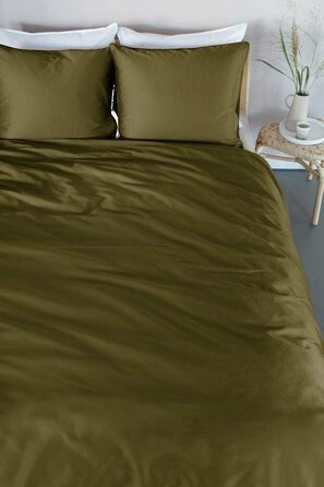 Комплект постільної білизни Conscious Color Olive Green розмір 155x220 см 80x80см Однотонна бавовна
