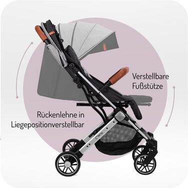 Дитяча коляска MoMi ESTELLE, 6 місяців+, до 15 кг, складна, з 5-точковим ременем безпеки, кошиком для покупок та функцією лежання, телескопічна ручка, сіра та срібна