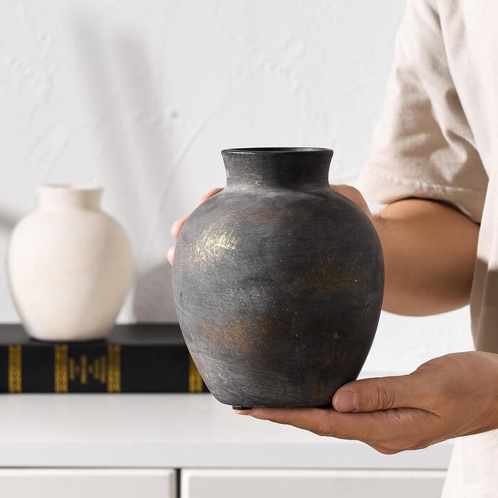 Керамічна ваза для квітів ручної роботи, 15.2 см, богемний стиль, декор для дому, теракота, сірий (бронзовий)
