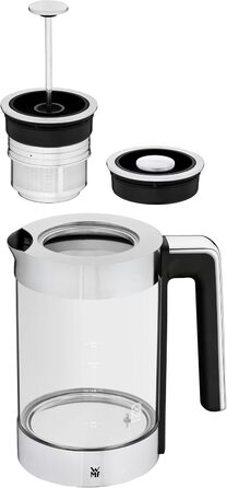 Електричний чайник WMF Lono Silk 1.6 л з нержавіючої сталі, з фільтром від накипу, бездротовий, з поворотним підставою, антифнгер, відкривання однією рукою, зовнішній індикатор рівня води (1.4л - 1.7л)