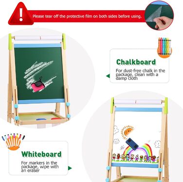 Дерев'яна іграшкова дошка Kinder: двостороння мольберт-дошка з аксесуарами для малювання, для дітей 3-12 років