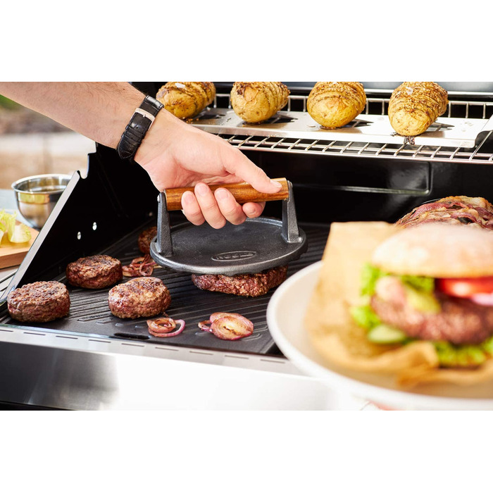 Набір для приготування бургерів RÖSLE 3-в-1 з пресом, вагами та лопаткою, нержавіюча сталь 18/10, чавун з емалевим покриттям