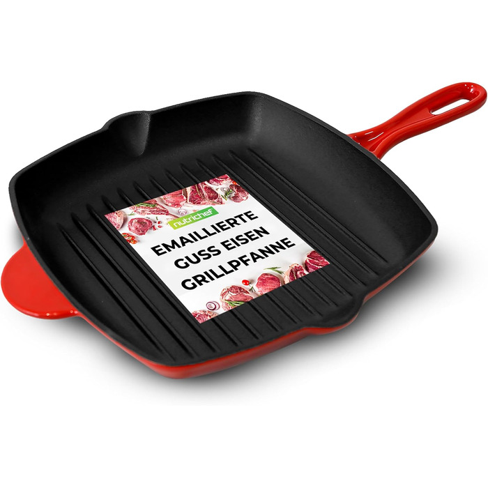 Сковорода-гриль NutriChef 30x43 см з чавуну з антипригарним покриттям, для стейків, з насадками для збору жиру, ідеальна для хрусткої обсмажки