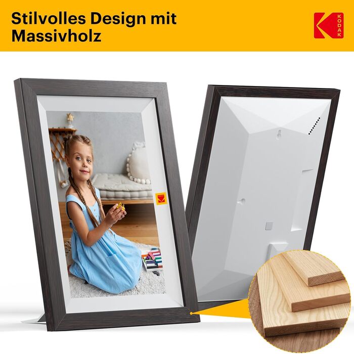 Цифровий фоторамка KODAK WiFi з сенсорним екраном IPS HD 10.1 дюйма, 32GB, автоматичне обертання, Wi-Fi, для стін, ділитися фотографіями звідусіль, темно-коричневий (білий каркас)