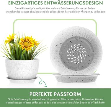Набір горщиків для квітів з системою поливу (3 шт.), 20.3/17.8/15.2 см, горщики для рослин з піддоном, для дому та балкона, білі з чорними крапками