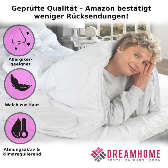 Ковдра DreamHome 135x200 см на 4 сезони - Оeko-Tex сертифікована, адаптована стегальна ковдра 135x200 см - літня та зимова ковдра - ковдра на всі сезони