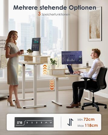 Електричний стіл OffiGo з регулюванням висоти, 120x60 см, з ящиком та USB, ергономічний, для комп'ютера, кленова поверхня