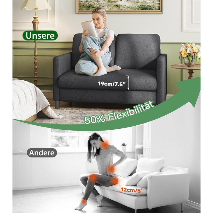 Двомісний диванчик для підліткової кімнати, компактний диван з масиву дерева, сірий колір, 130 см