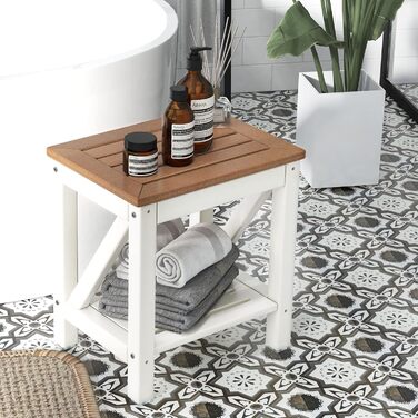 Двоярусна душова лавка GOPLUS з місцем для зберігання, душовий стілець для ванної кімнати, білий та коричневий (43 x 32 x 47 см)