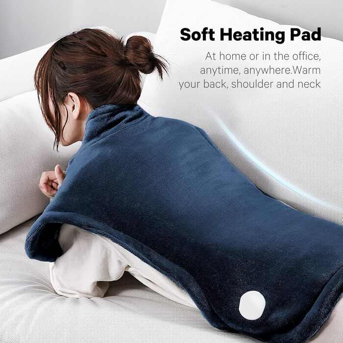 Електричний нагрівальний килимок для спини, шиї та плечей 60 x 85 см, 4 температурні режими, з автовимкненням та захистом від перегріву, можна прати в машині (Блакитний)