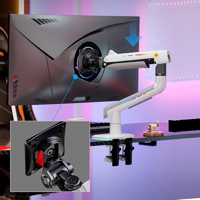Кріплення для монітора NB Ergonomic для широких моніторів до 60 дюймів, RGB, білий, VESA 75/100, до 20 кг