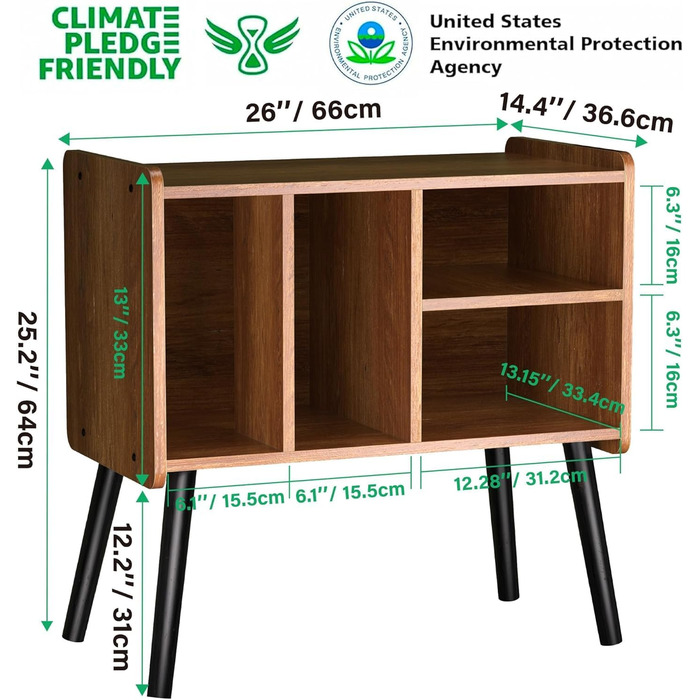 Стіл для програвача, стійка для програвача в стилі середини століття з місцем для зберігання вінілу (до 150+ платівок), шафа для вінілових платівок з регульованими полицями, дуб