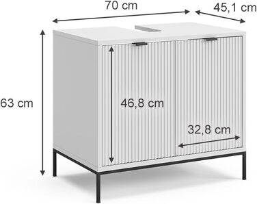 Тумба під раковину Vicco Eliza, біла, 70 x 63 см, 2 дверцята для зберігання аксесуарів для ванної кімнати та косметики