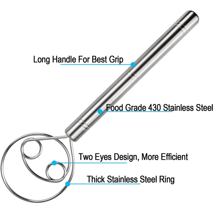 Датський віночок для тіста Juome, 12 з нержавіючої сталі, ручний міксер для хліба, тіста, піци, тортів, десертів, ручний міксер для хліба, тіста, піци, десертів