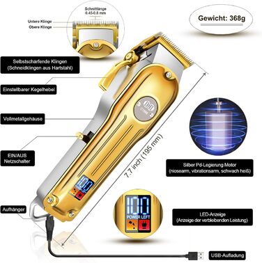 Професійний набір машинок для стрижки волосся CIICII (12 шт. USB LCD акумулятор) для перукаря своїми руками (золото)