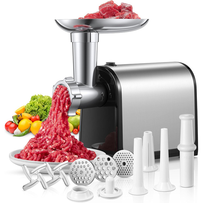 Електрична м'ясоподрібнювач Fleischwolf 3 в 1 з набором для ковбаси та 3-ма лезами з нержавіючої сталі