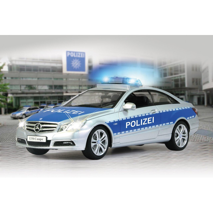 Модель Mercedes-Benz E350 Coupe Polizei 1:16 JAMARA 410023, 2.4GHz, срібно-синій – поліцейська сирена, сигналізація, світлові ефекти