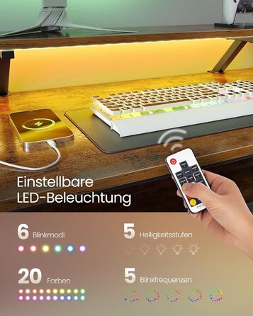 Комп'ютерний стіл VASAGLE L-подібний з розетками, LED-підсвічуванням та USB-портами, 150 x 120 x 76 см, для дому та офісу, вінтажний колір