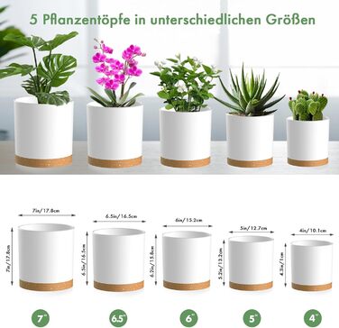Набір горщиків для квітів з підставкою (5 шт.), 17.8/15.2/14/12.7/10.2 см, пластик, для дому та балкона, зелений з коричневим підставкою