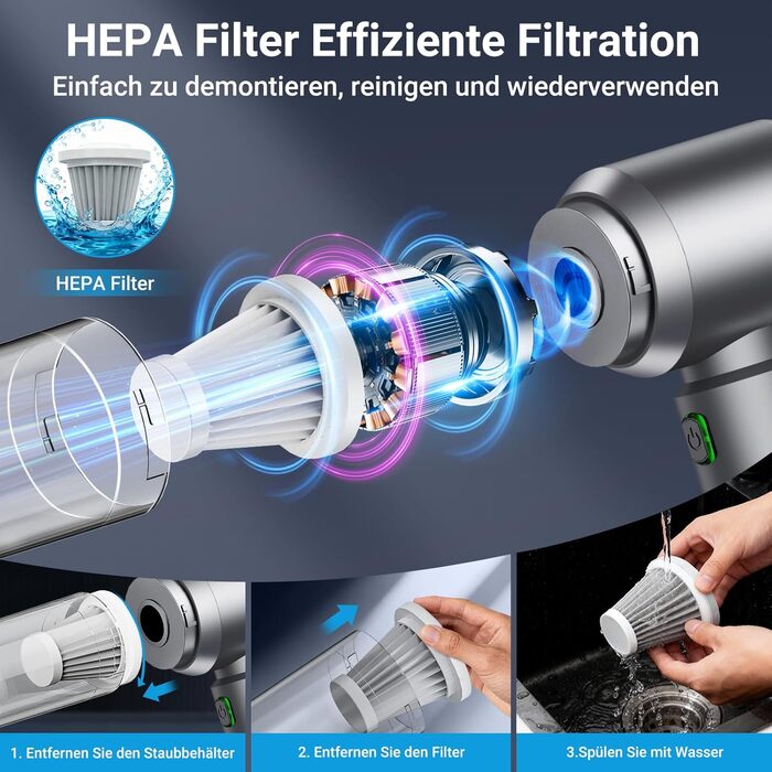 Акумуляторний ручний автомобільний пилосос 4 в 1, безщітковий двигун, потужність 26000 Па, портативний міні-пилосос для авто, офісу та клавіатур, сірий