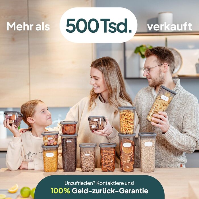 Набір контейнерів для зберігання Uandu 24 шт. з кришкою, герметичні | Контейнери для кухні, організація | Без BPA | Організатор для кухні | Для сухих продуктів, сірий мікс