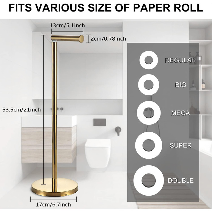 Тримач для туалетного паперу LBSYSLB, нержавіюча сталь SUS 304, окремо стоячий тримач для туалетного паперу для ванної кімнати, зважений тримач для туалетного паперу для ванної кімнати (Золотий)