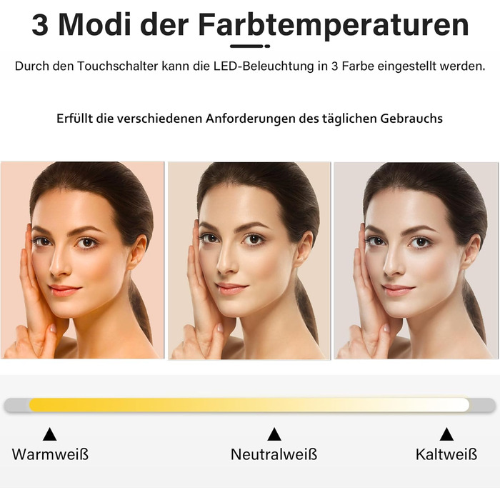 LED дзеркало для ванної кімнати 60x80 см з підсвіткою, сенсорне, протизапар, IP44, 3 колірні температури