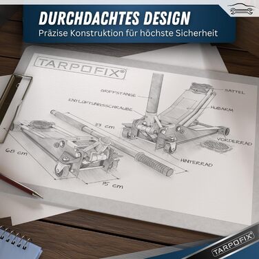 Гідравлічний домкрат Tarpofix® для легкових авто та SUV (3т, 85-475мм), низькопрофільний, подвійний циліндр, червоний
