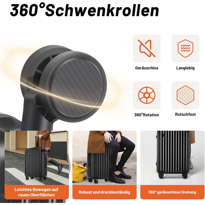 Набір валіз Tiyfiy 4 в 1 з жорстким корпусом, косметичка, USB-порт, TSA-замок, 360° колеса, чорний