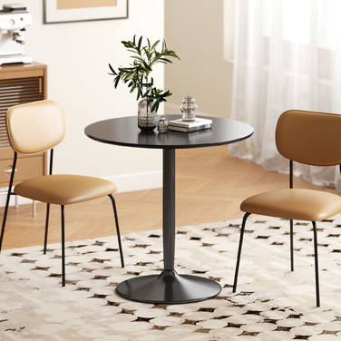 Обідній стіл на 2 особи, круглий стіл діаметром 80 см, МДФ та сталь, з неслизьким покриттям, чорний колір, висота 75 см