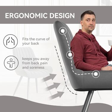 Набір обідніх стільців (6 шт) - сучасний дизайн, м'яке сидіння 10 см, штучний матеріал, металеві ніжки, темно-сірий колір, FU01043BL-2