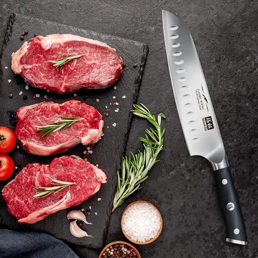 Ніж шеф-кухаря SHAN ZU Santoku: 18 см, нержавіюча сталь, ергономічна ручка, подарункова коробка