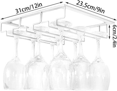 Вішалка для келихів на ніжках, Підвісний тримач для келихів, шафа тримач для келихів, Білий тримач для келихів, праска з 3 направляючими настінне кріплення