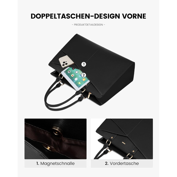 Сумка для ноутбука 17 дюймів LOVEVOOK: жіноча сумка-шоппер, робоча/шкільна сумка, велика сумочка на плече, чорна