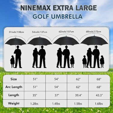 Велика штормостійкість парасольки для гольфу NINEMAX - парасолька 51/54/62/68 дюймів - парасолька для гольфу з двошаровою парасольковою тканиною