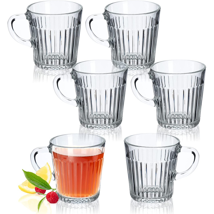 Чайні келихи KADAX, набір з 6 предметів, келихи з ручкою, скляні чашки на 6 осіб, можна мити в посудомийній машині, склянки для кави, чаю, води, соку, напоїв, склянки для соку, склянки для води, Набір келихів (Біргіт, 250 мл)