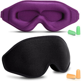 Маска для сну для чоловіків і жінок, Маска для сну для очей, 3D-маска для сну з регульованим ремінцем, чорна і рожева пов'язка для нічного сну від BEEVINE (03 Black & Purple)