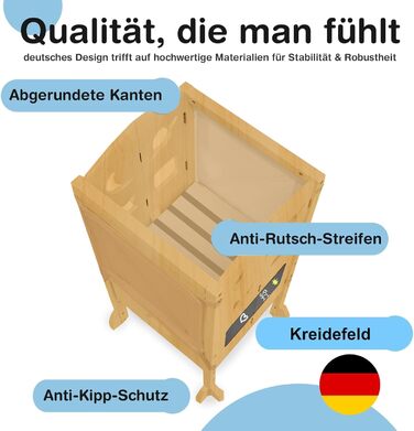 Дитячий навчальний столик-сходинка (1 рік+) з сіткою безпеки 360° - стабільний, масивний, з анти-кидкою, білий (натуральне дерево)