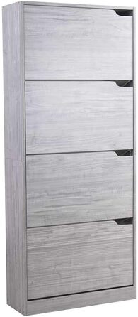 Стеллаж для взуття BAKAJI з МДФ, 4 дверцята, компактний, 63x24x150 см, зелений та дуб