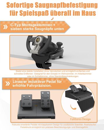 PXN V3 Pro Ігровий кермо з педалями для ПК, PS4, PS3, Xbox, Nintendo Switch. 180° поворот, вібрація, педалі, перемикачі швидкостей - Чорний