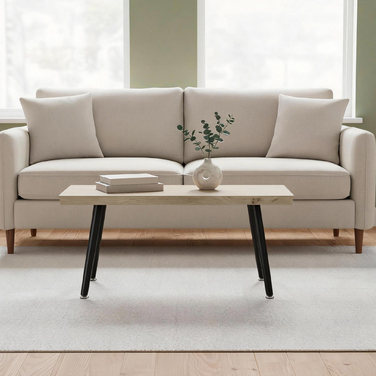 Журнальний столик з металевими ніжками, стільниця товщиною 4 см, для вітальні, розмір 100 x 50 x 45 см, дуб + чорний