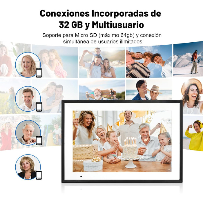 Цифровий фоторамка WiFi 10,1 дюйма, IPS HD сенсорний екран, 32GB, автоматичне обертання, підключення з будь-якого місця, чорний