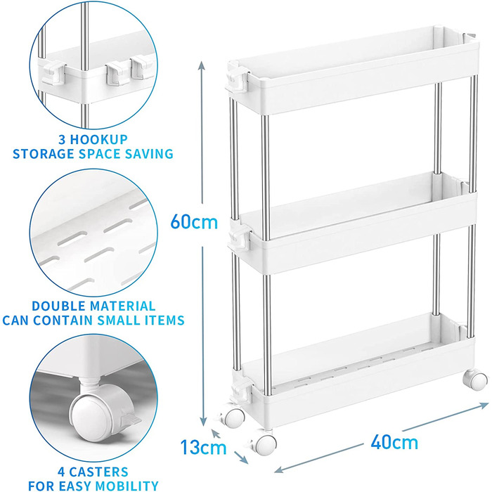 Кухонний візок SPACEKEEPER 40x13x61 см білий