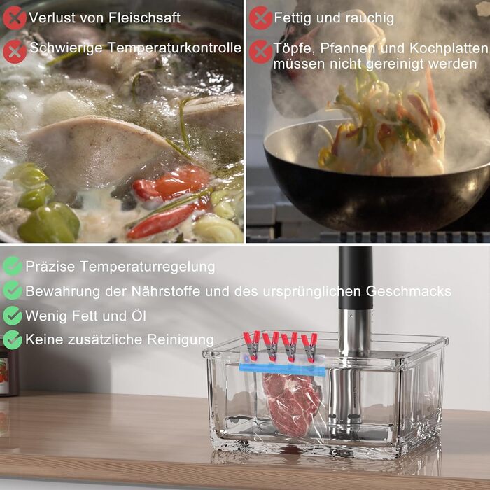 Cooksir Су-від Гастрономічний пристрій, 1400W, 35см, з нержавіючої сталі, Wi-Fi, сенсорне керування, LED, комплект вакуумних пакетів та насос, кулінарна книга