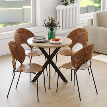 Округлий кухонний стіл Ø 75 см для 2-4 осіб - сучасний обідній стіл з металевим підставою 'павук', колір: коричневий