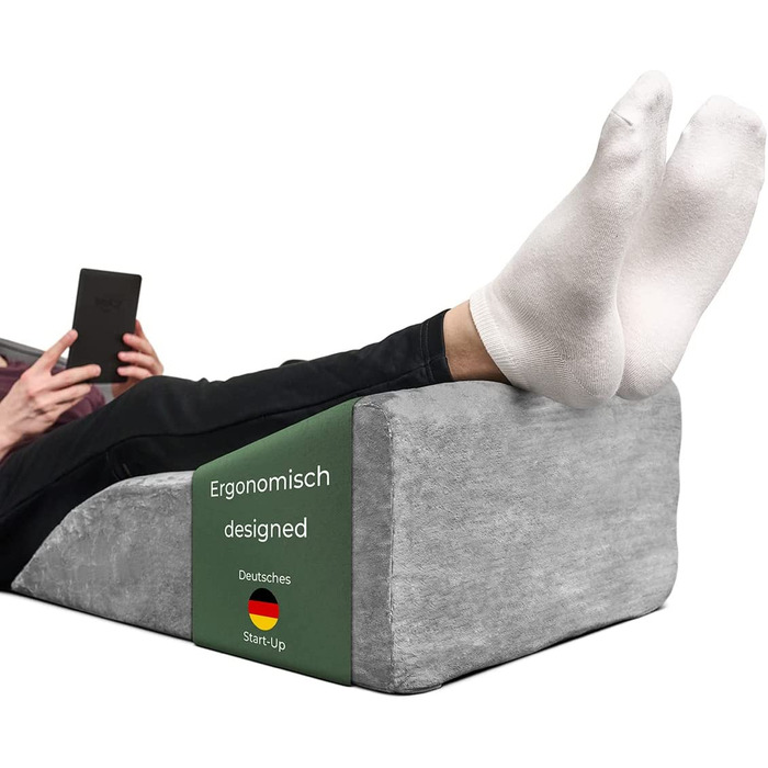 Подушка для ніг та колін: ергономічна підставка для підняття ніг, сіра. Ідеальна для лікування вен, лімфодренажу та підтримки ніг та колін