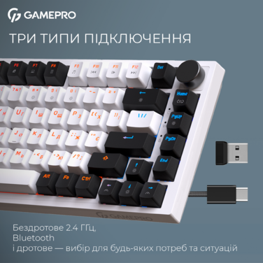 Бездротова механічна клавіатура GamePro Asgard Valhalla (MK160W Pro) 75% QLAB orange switches