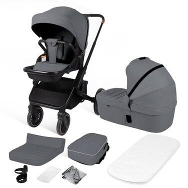 Дитяча коляска 2-в-1 BabyVoyage з люлькою та прогулянковим блоком, поворотні колеса 360°, амортизація, регульована ручка, складна, комплект, колір зелений (темно-сірий)