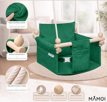 Дитяча гойдалка-крісло MAMOI® для дверей, дерев'яна гойдалка для малюків (Зелений)