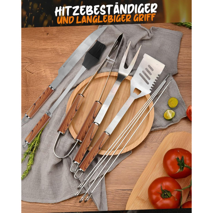 Набір гриль-посуду, 12 предметів, нержавіюча сталь, з кейсом, довговічні інструменти для гриля, кемпінгу, професійний набір для чоловіків та жінок